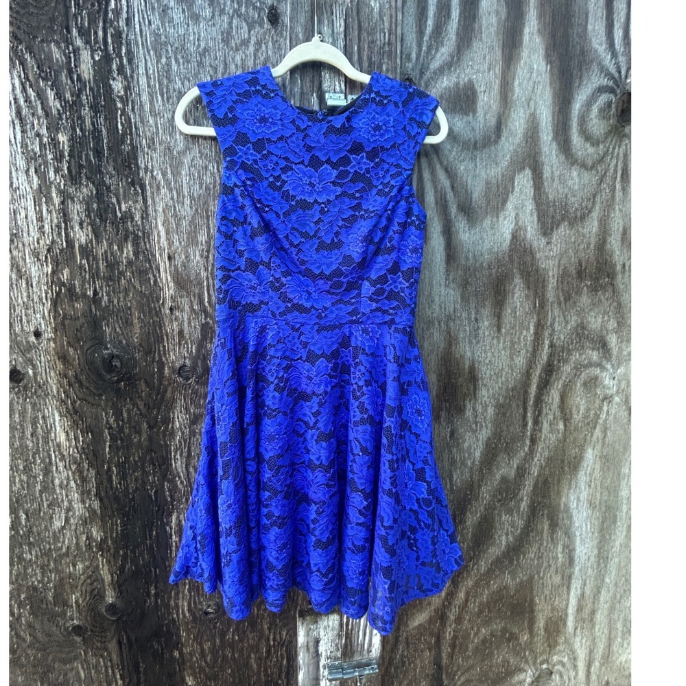 Cynthia Rowley Cobalt Blue Floral Lace High-Low Fit Flare Dress Cocktail Wedding